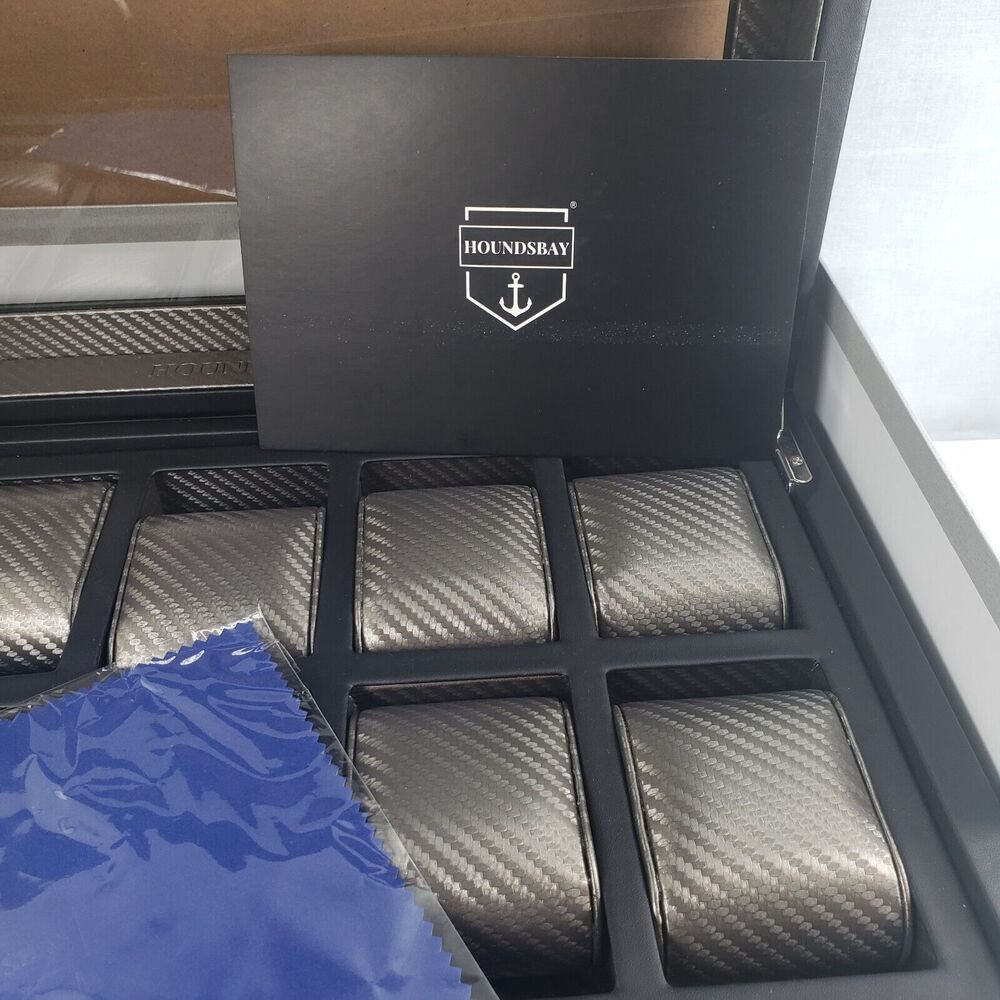 Houndsbay Yachtsman Vegan Leather Watch Jewelry Case 10 Slots With Pull Out Draw - Picture 6 of 16